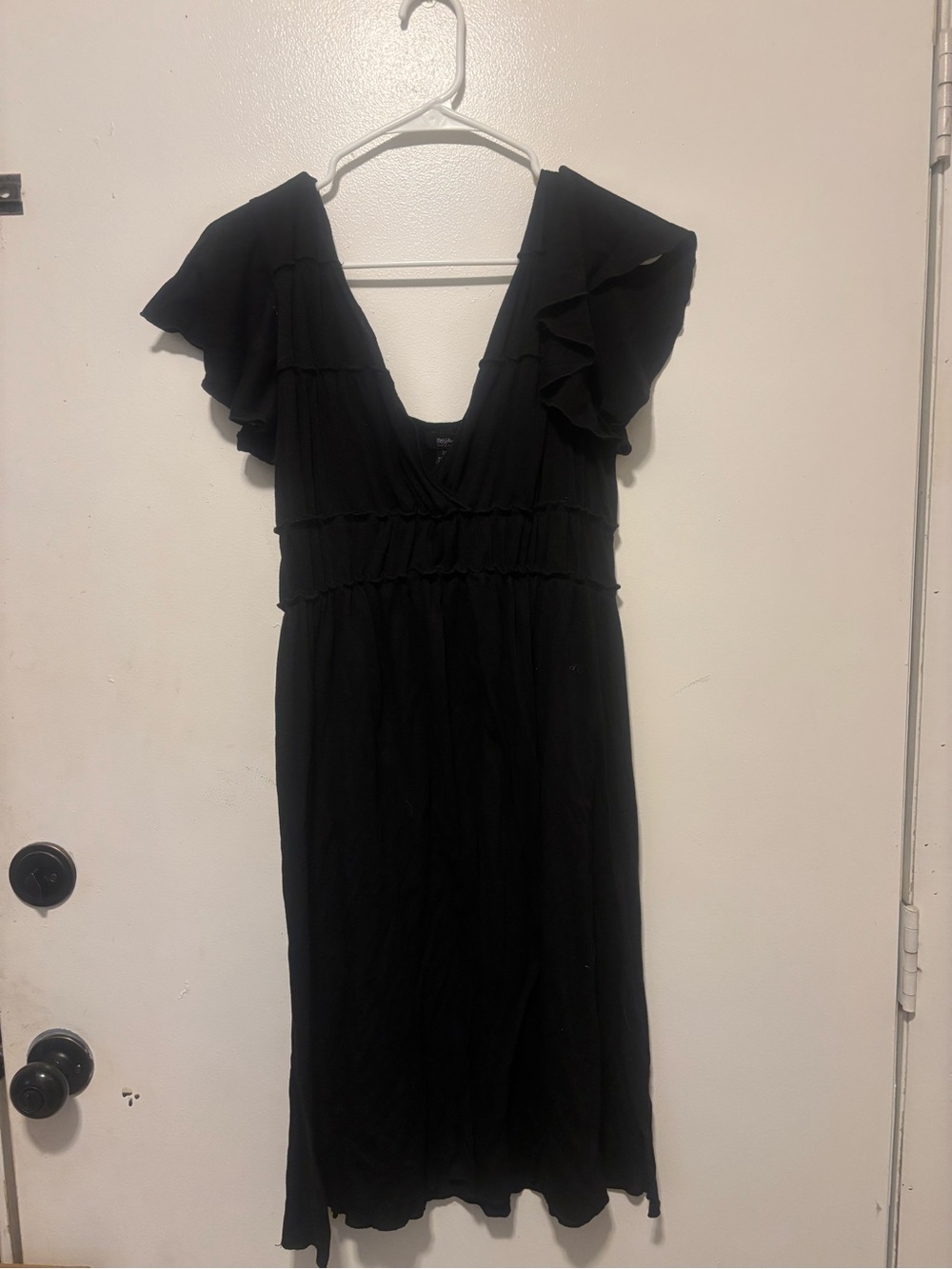 V-Neck Black Midi Dress with Flutter Sleeves